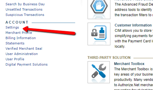 settings of authorize .net payment